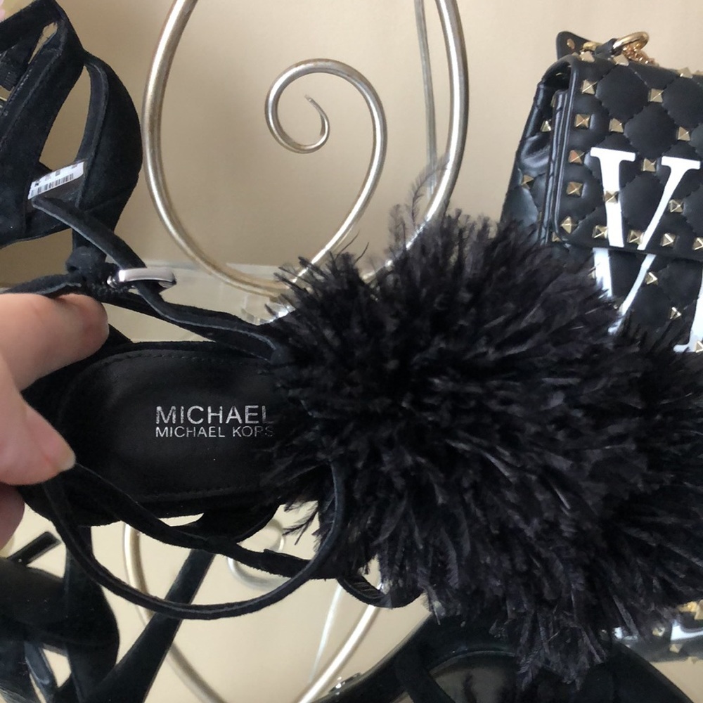 MICHAEL KORS Black Suede Feather Pom Pom Heels - Picture 6 of 15